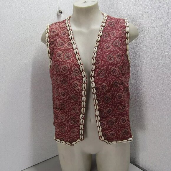 NEW MAISON HOTEL Womens Dylan Shell Trimmed Boho Vest Maroon - Picture 2 of 11